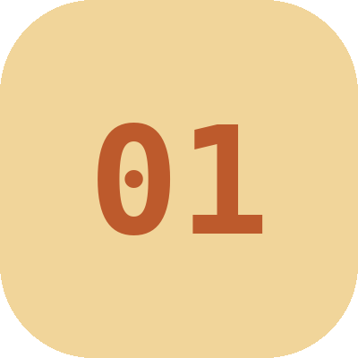 Number 01 in brown on a beige background