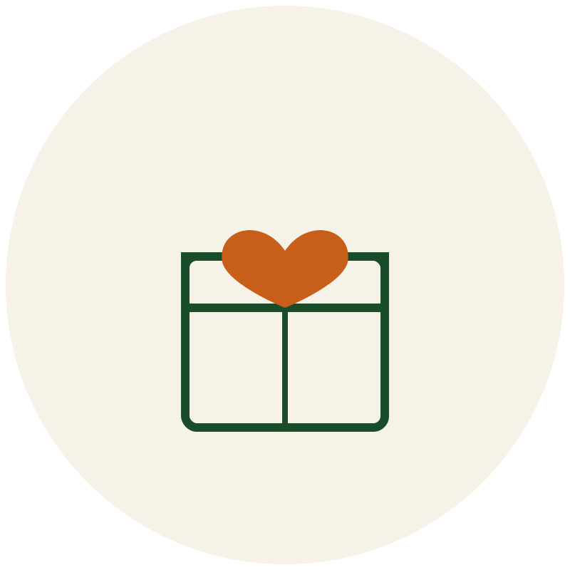 A drawing of a gift box with an orange heart on top of it, set against a plain cream background