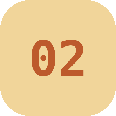 Number 02 in large, brown font on a beige background.
