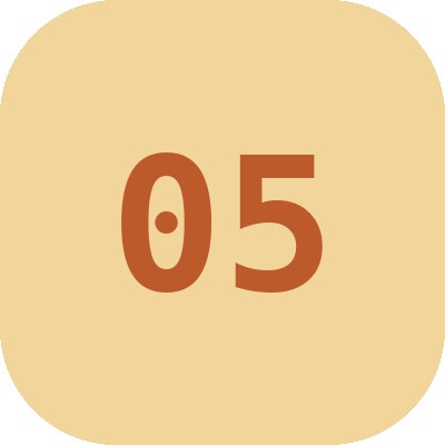 Number five in large brown font on a beige background.