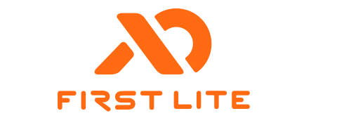 First Lite logo with orange stylized mountain and text