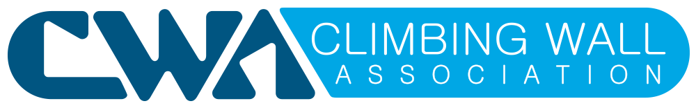 Logo of the Climbing Wall Association featuring the acronym CWA in bold letters and the full name inside a blue rounded rectangle.