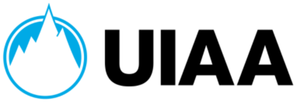 UIAA logo with a blue mountain peak inside a circle and the letters UIAA to the right