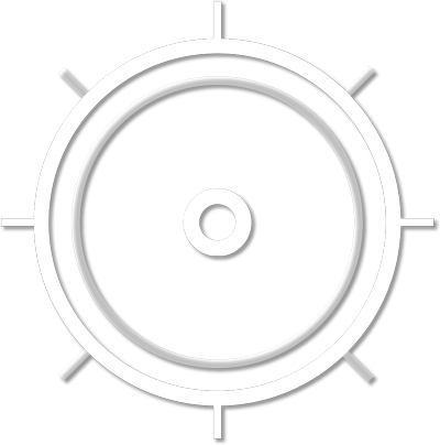 A black background with a circular target or scope design, featuring white and gray concentric circles and markings.