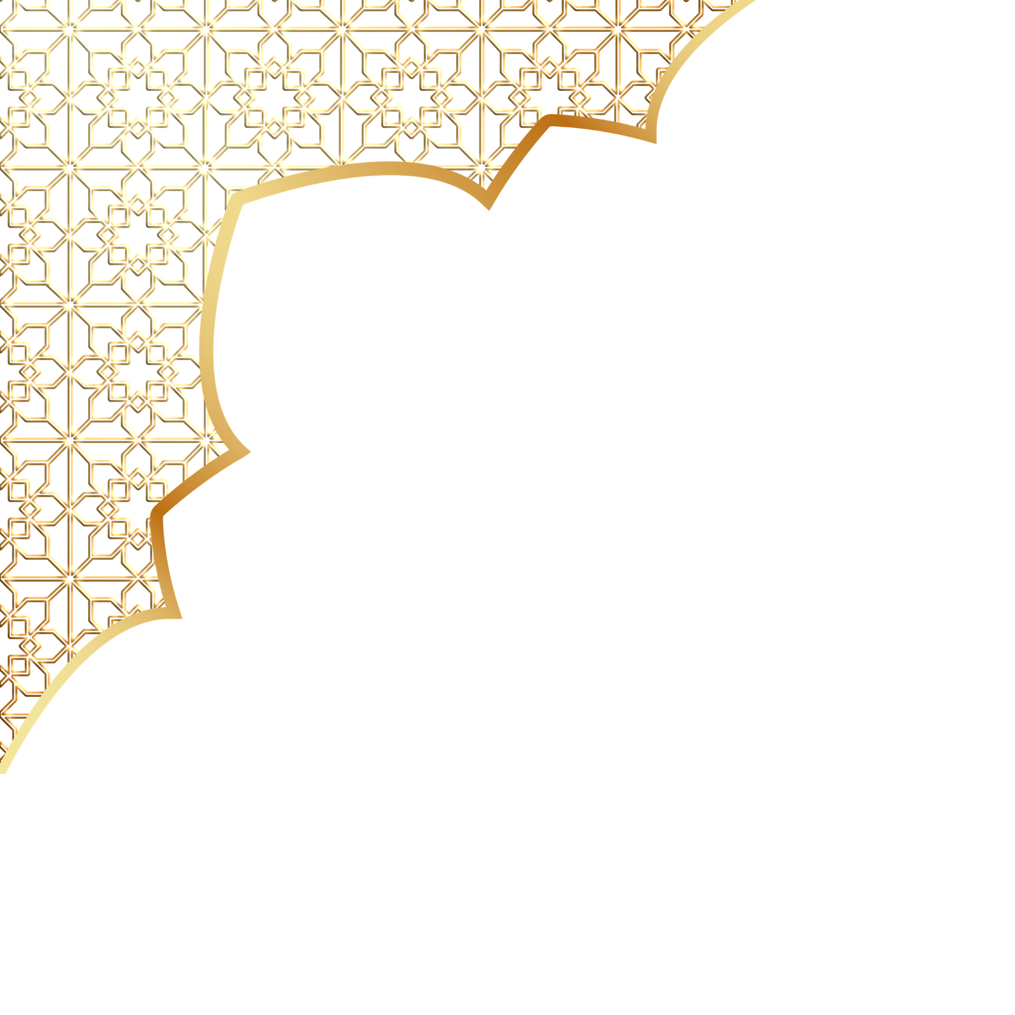 Decorative Moroccan-style gold pattern top left corner with red and black accents, bordered by a gold and brown outline, on a yellow background.