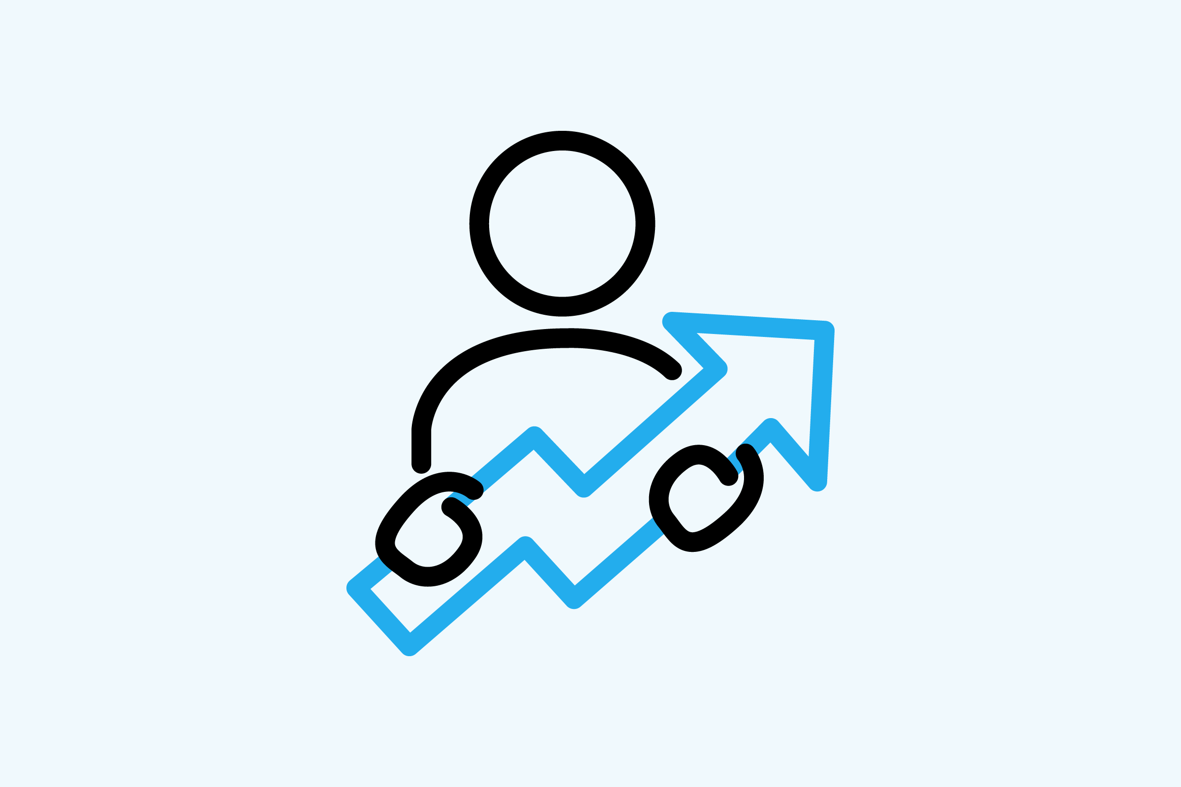 line icon of person holding a growth arrow going up.