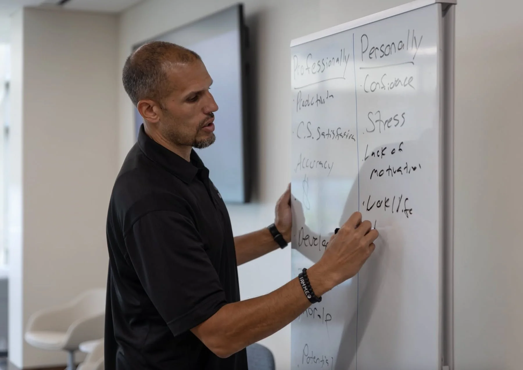 Tamien Dysart writing on white board.
