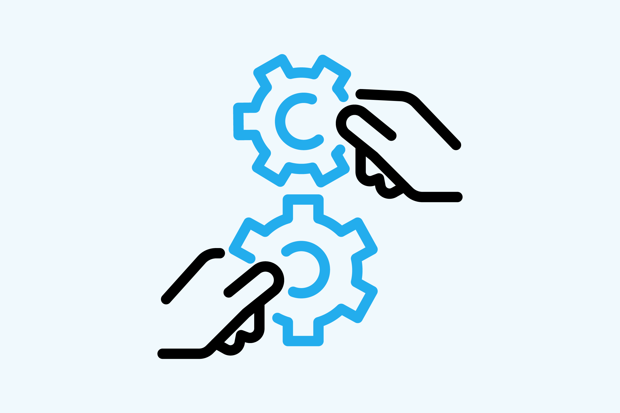 hand holding cogs line icon to represent skills