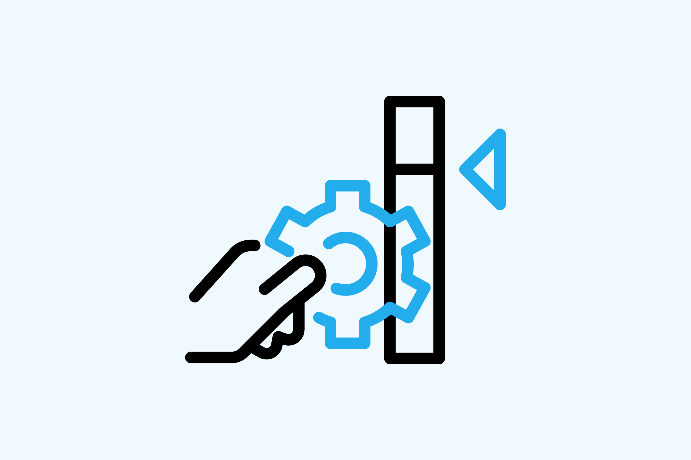 line icon of hand holding cog next to growth chart