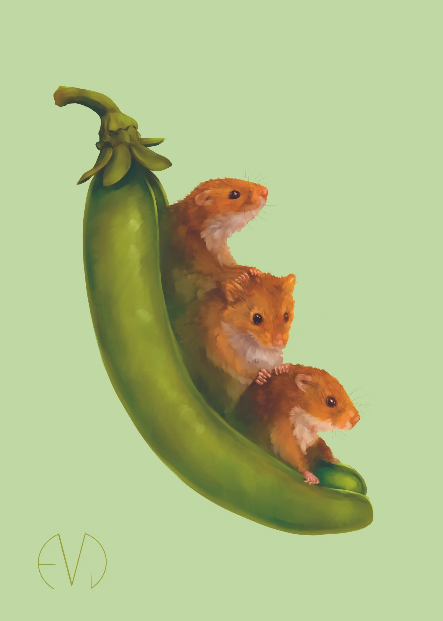 Mice and Pea Pod Print
