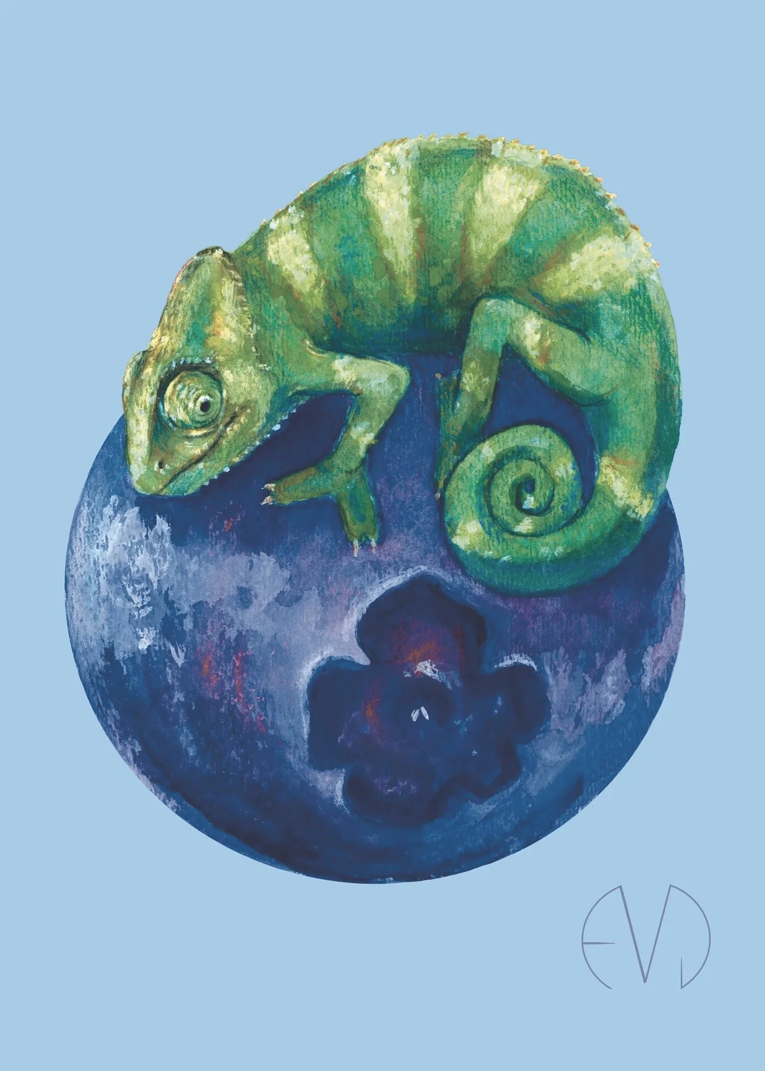 Chameleon and Blueberry Print