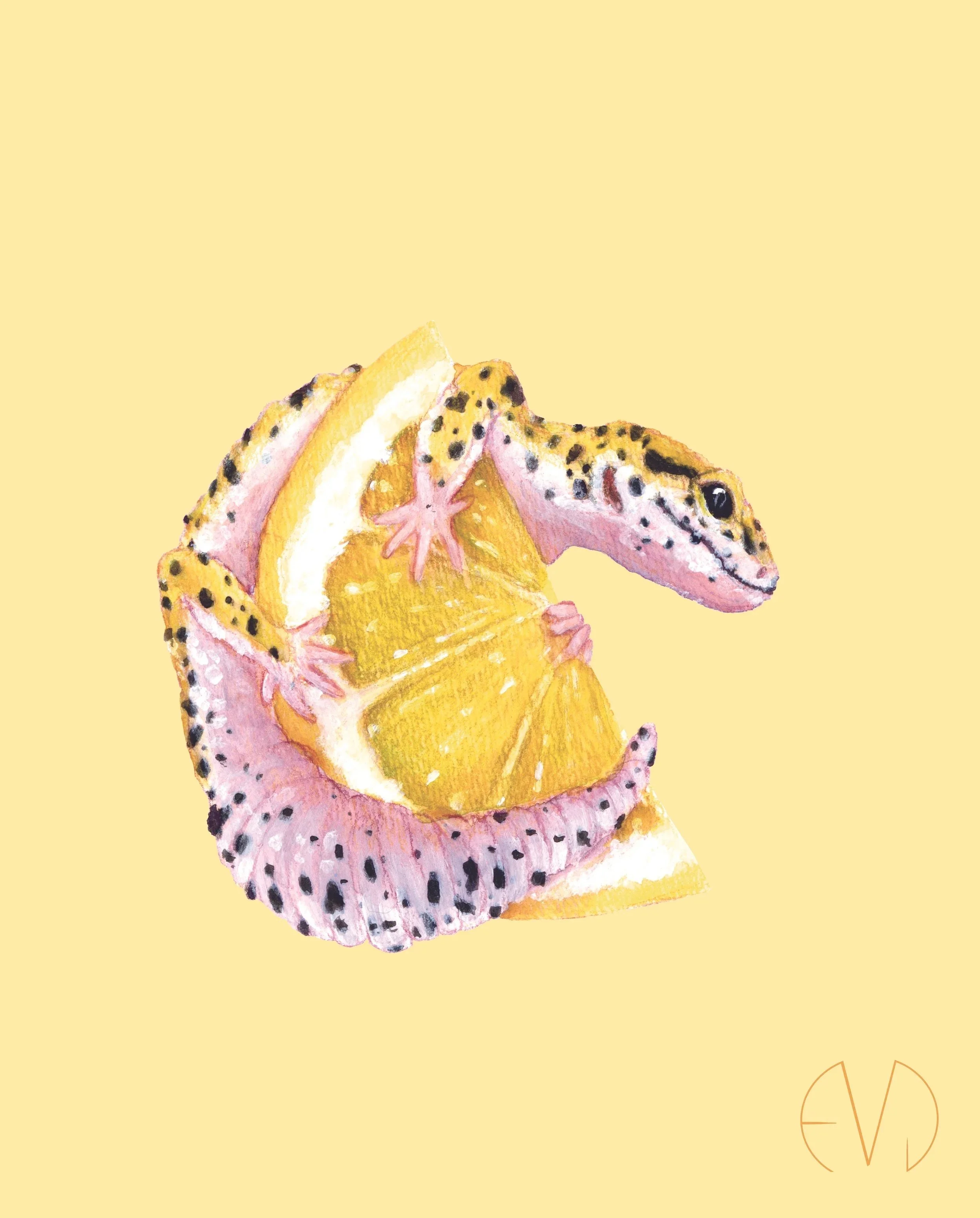 Gecko and Lemon Print