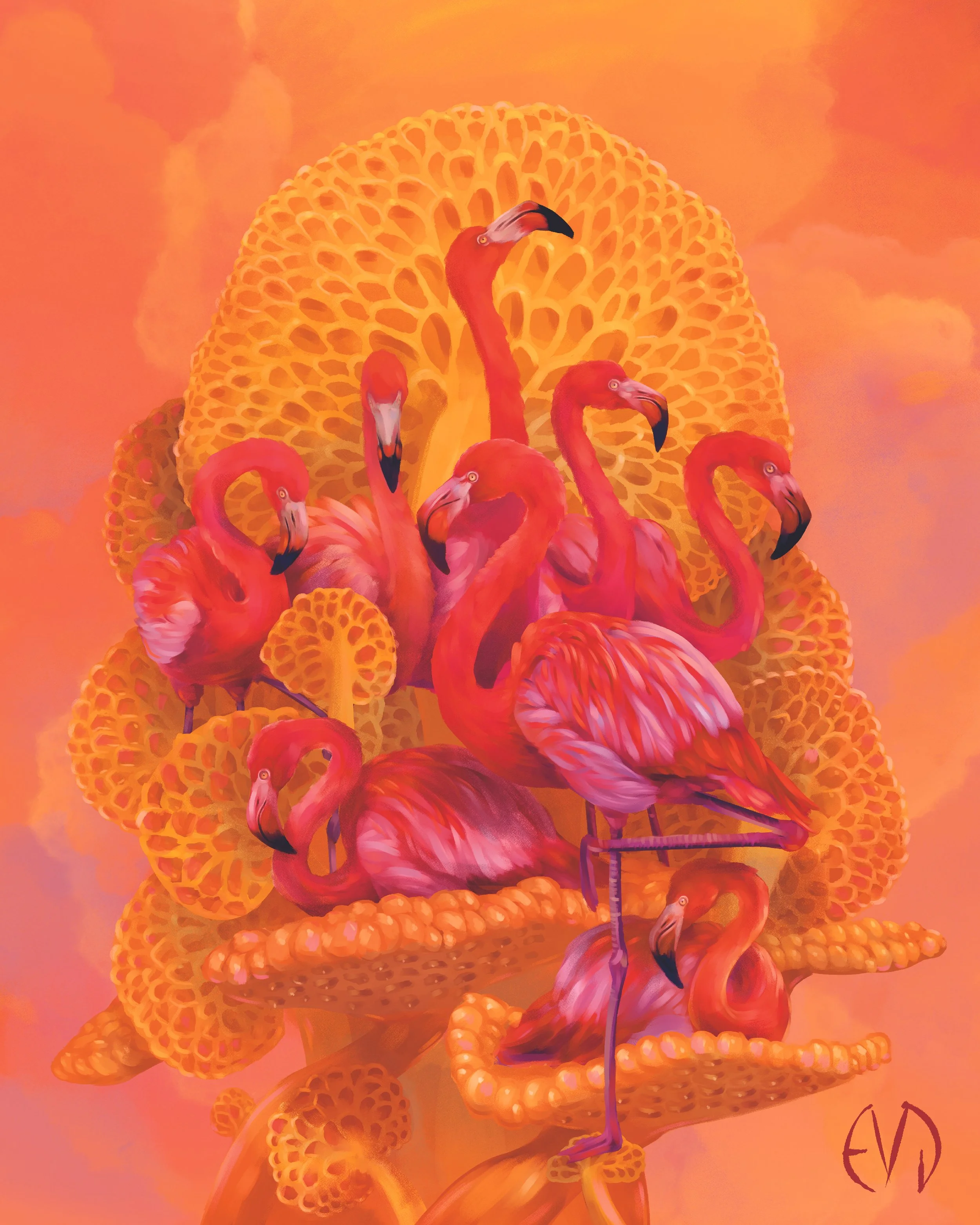 Flamingo and Fungus Print