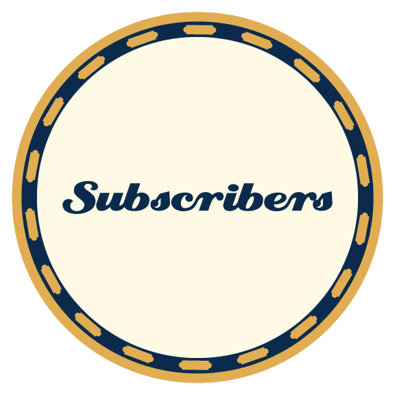 Gold and navy blue circular badge with the word "Subscribers" in the center.