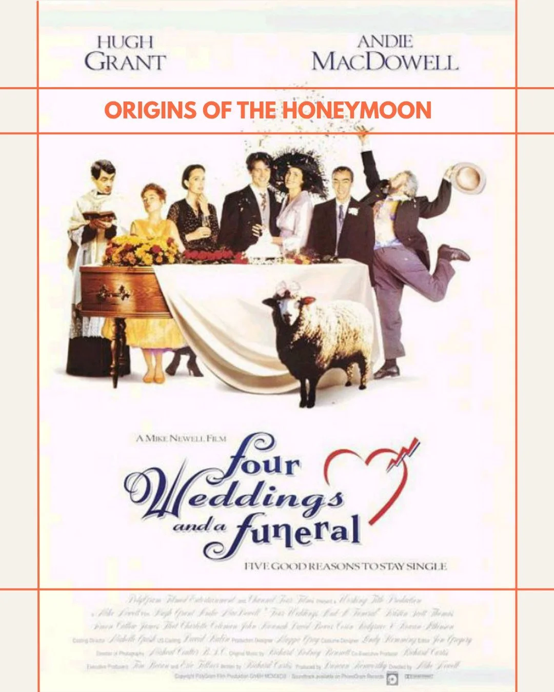If you've seen Four Weddings and a Funeral (I had this VHS and watch it a bajillion times) you might remember Hugh Grant's character having a theory about the origins of the honeymoon.

As expected, the real history is even better.

The word comes fr