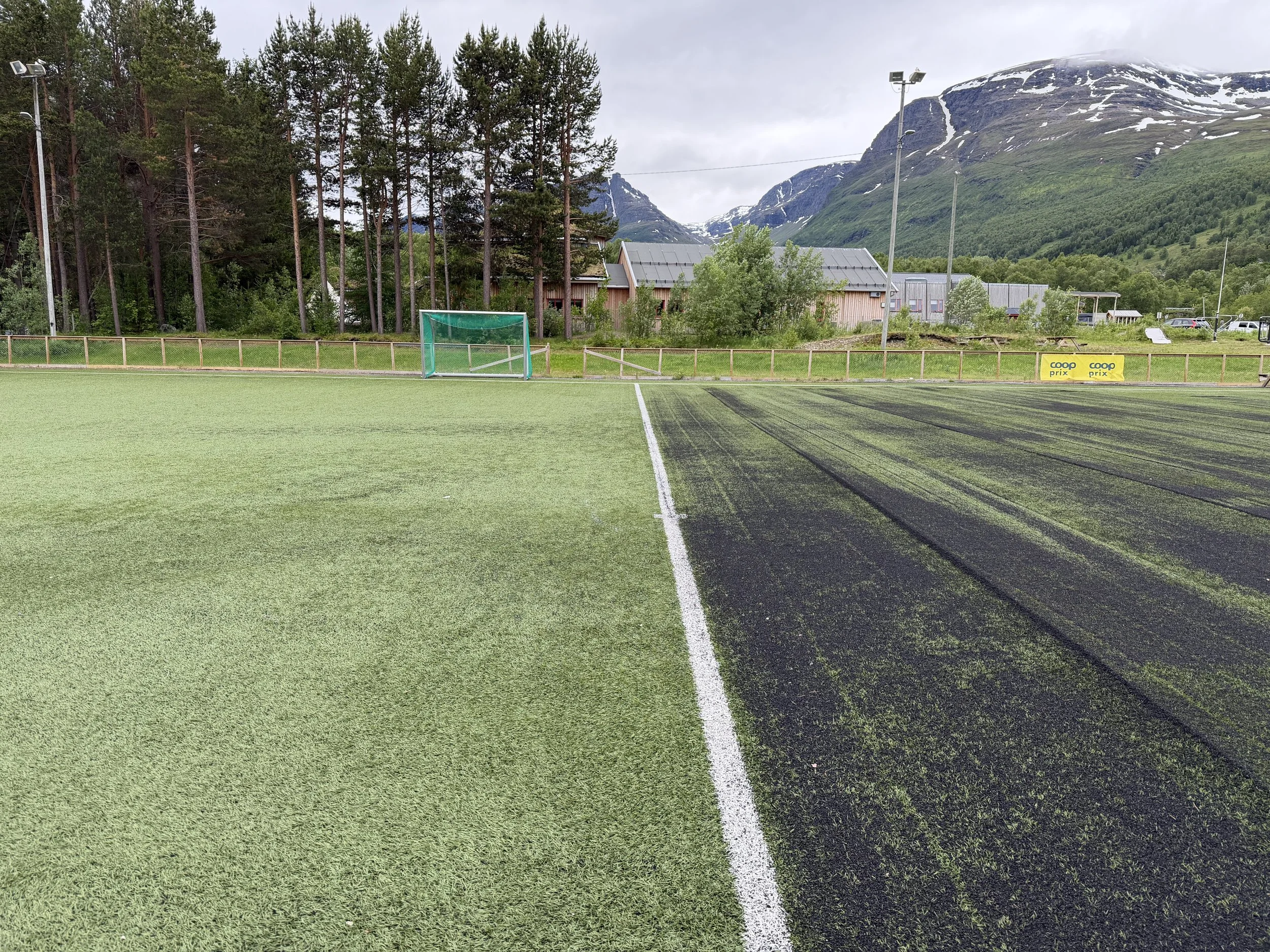 Forskjellen mellom kunstgress før og etter dyprens