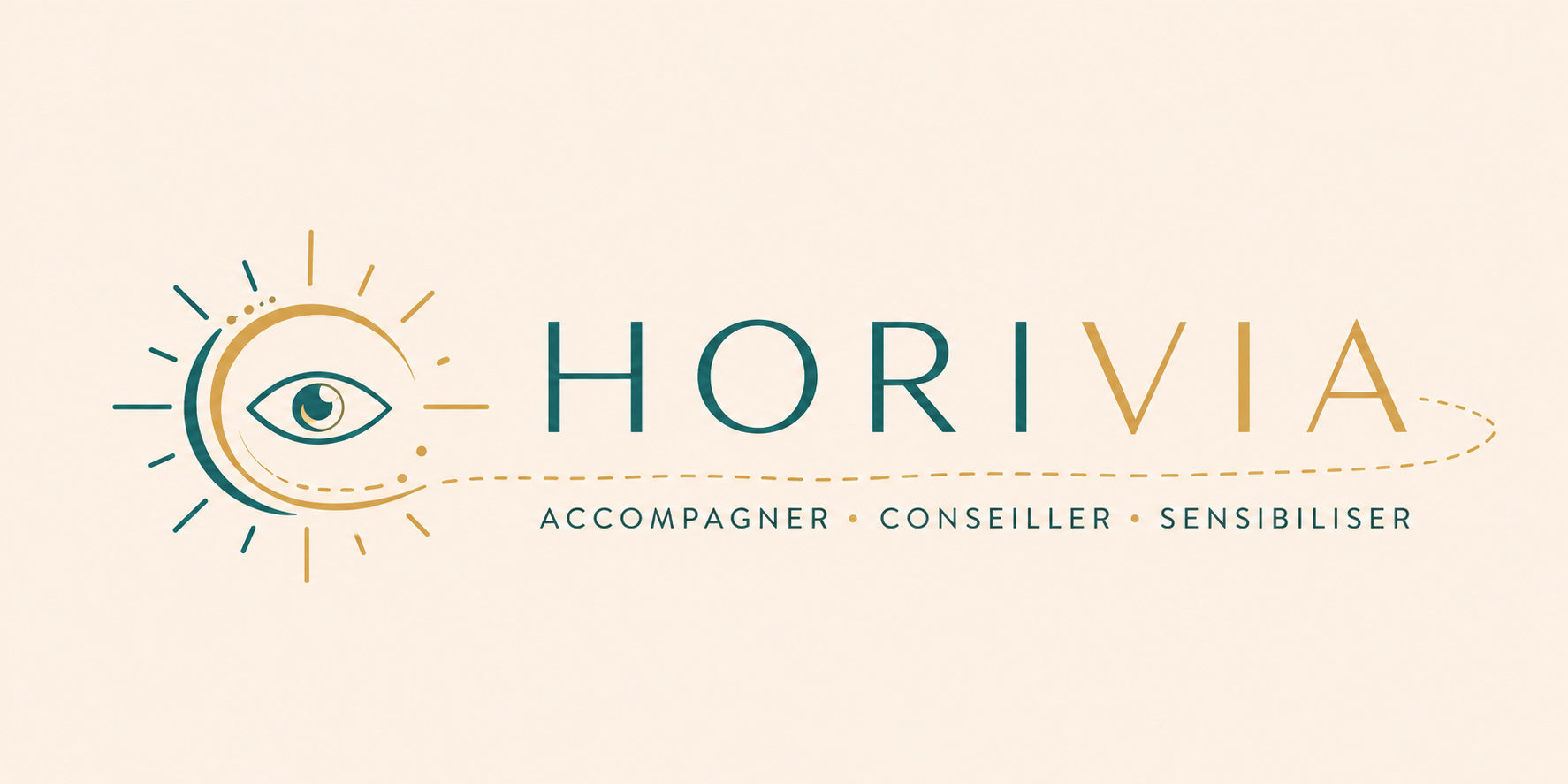 Logo avec un œil stylisé entouré de rayons, texte 'HORIVA' avec les mots 'Accompagner, Conseiller, Sensibiliser' en dessous.