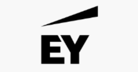 EY logo with black text and a black upward-slanting triangle above it.