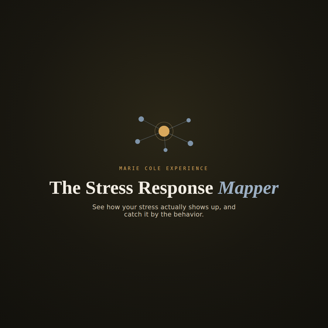 Stress Response Mapper by Marie Cole Experience showing a guided tool for logging stress behaviors.