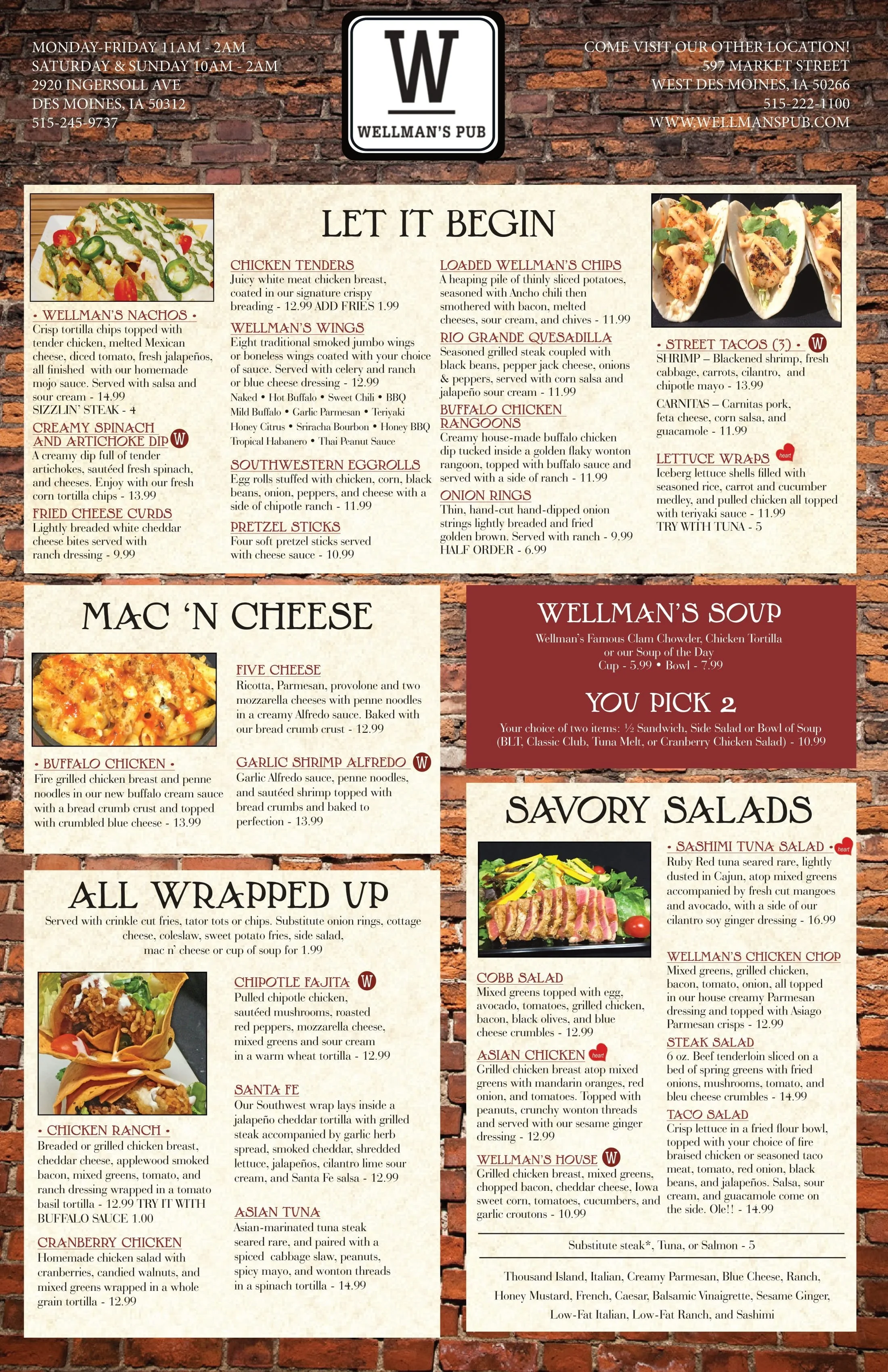 Lunch and Dinner Menu at Wellman's Pub Ingersoll
