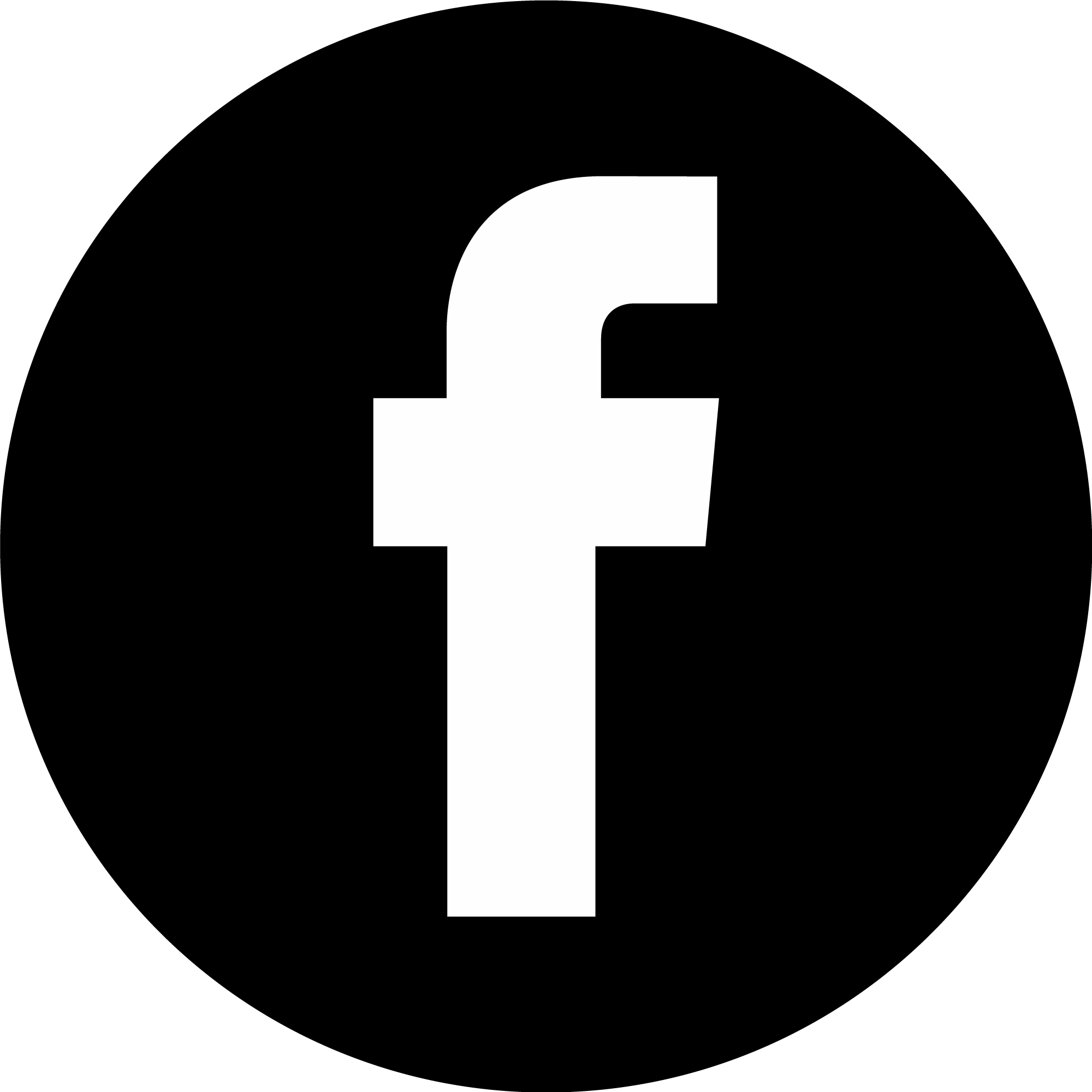 Black and white Facebook logo with a lowercase 'f' and an extended leg.