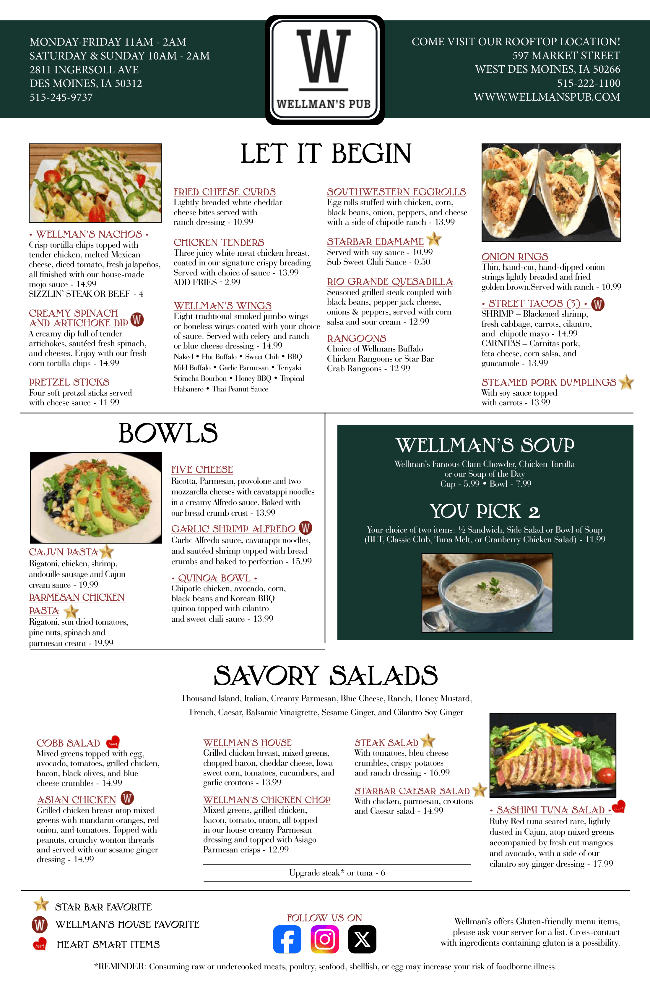 Wellman's Pub Ingersoll Des Moines Lunch and Dinner Menu