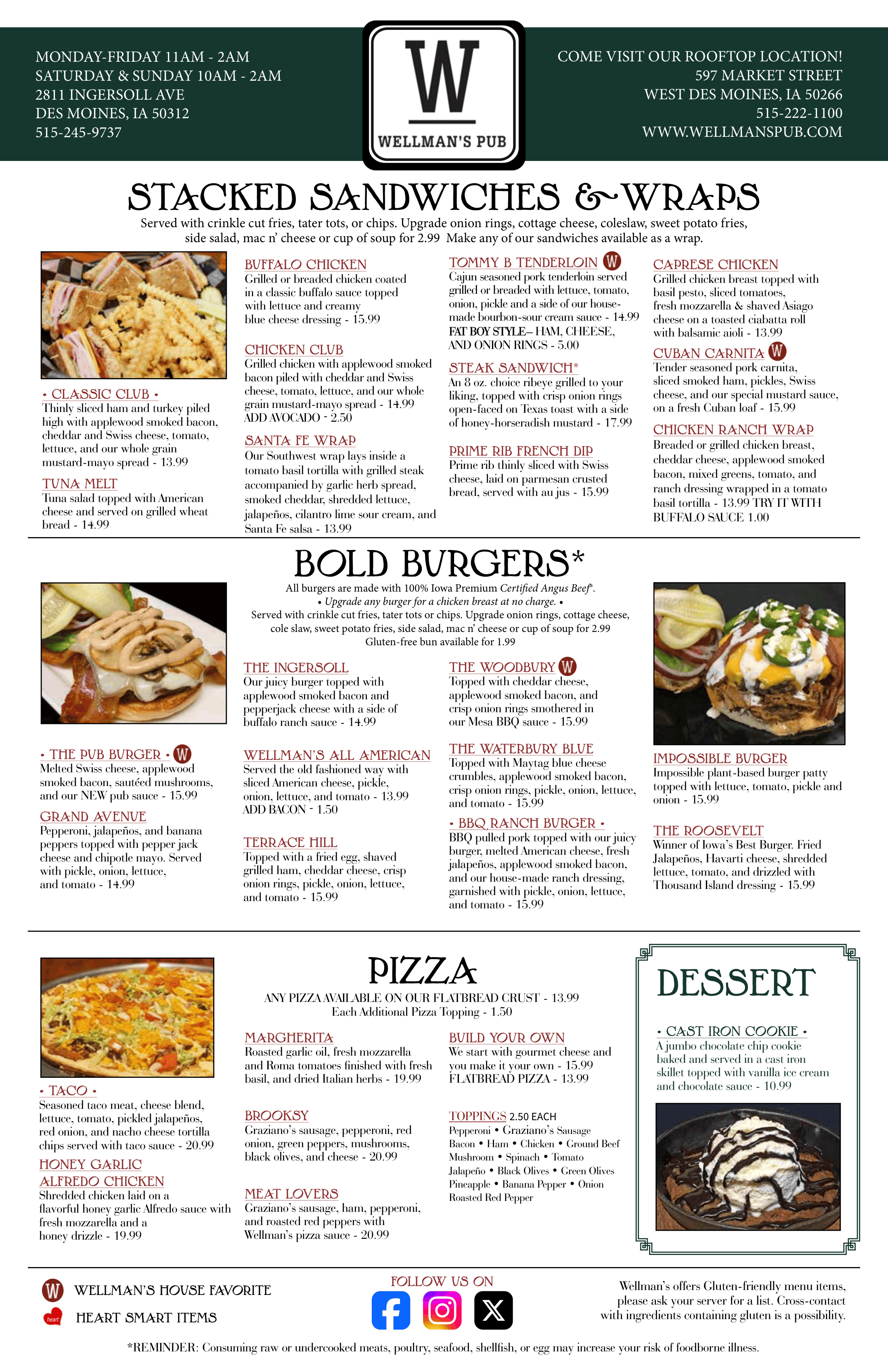 Wellman's Pub Ingersoll Lunch and Dinner Menu