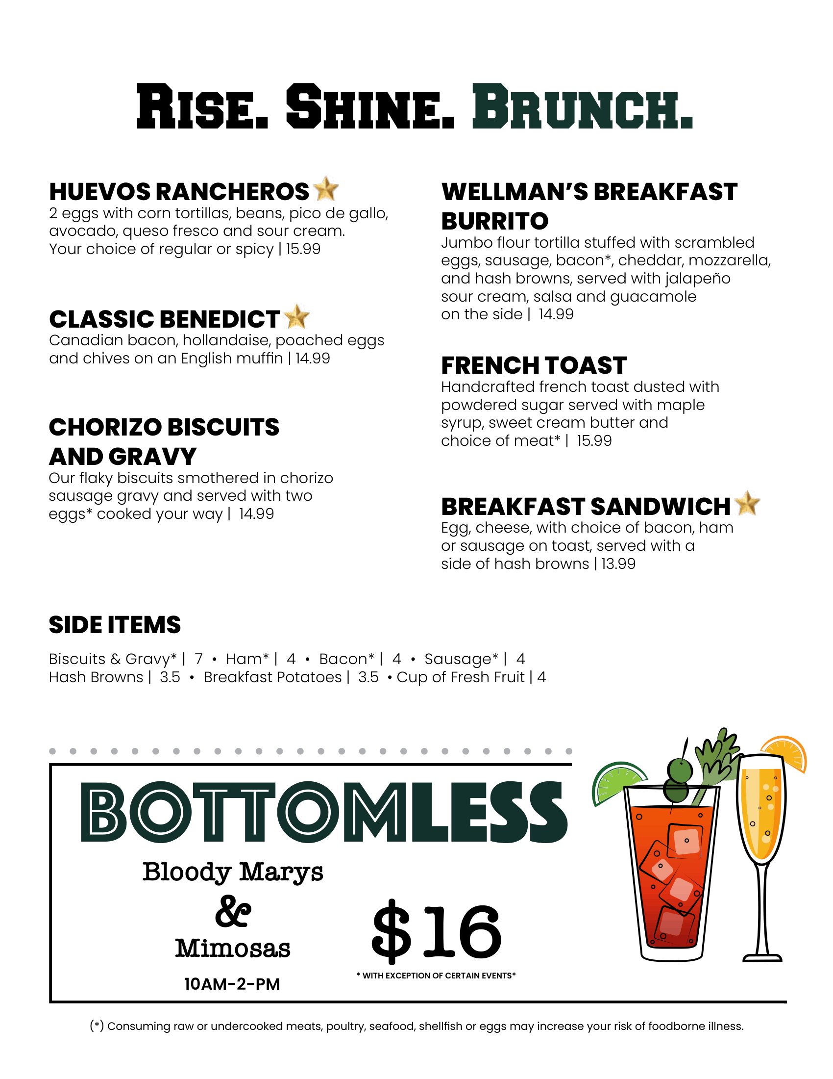 Brunch Menu for Wellman's Pub Ingersoll in Des Moines | Cocktails and Brunch