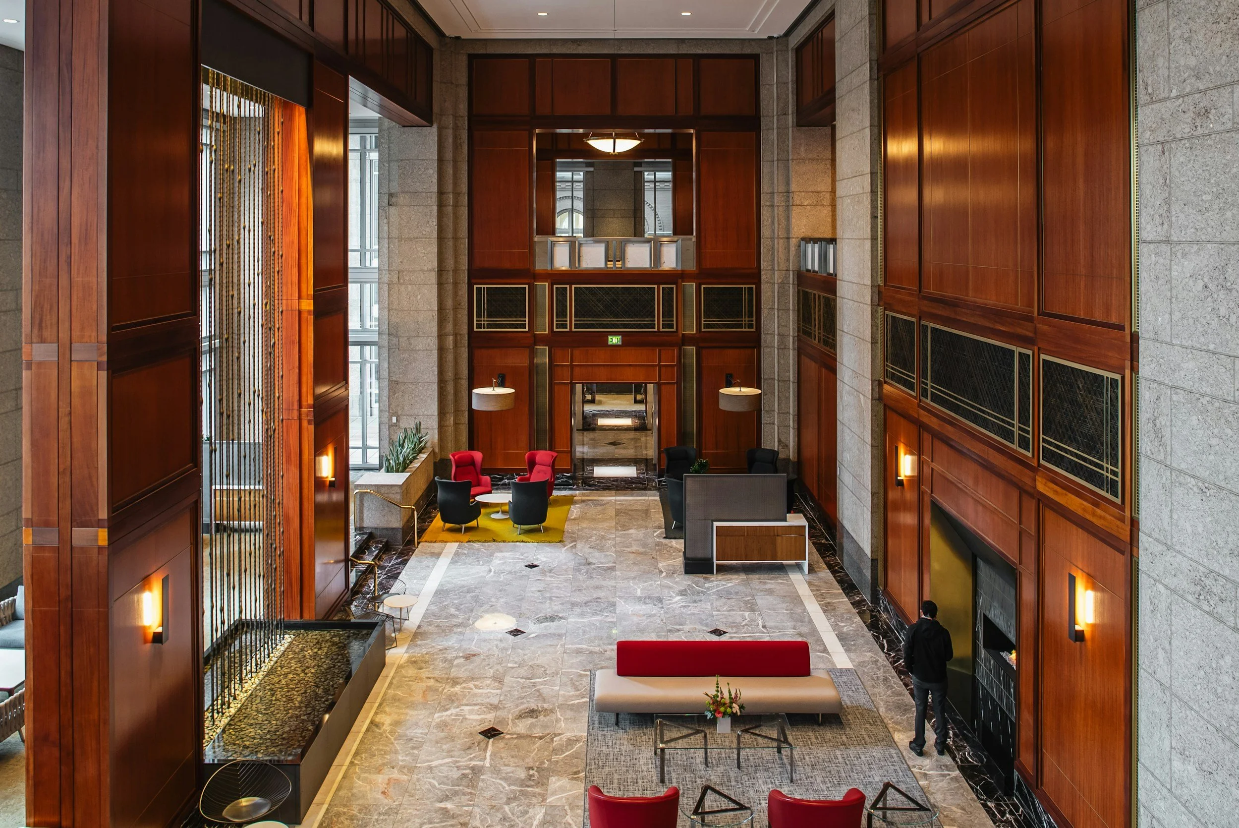 Grand commercial office lobby professionally cleaned by Clean Environment Janitorial Agency Los Angeles
