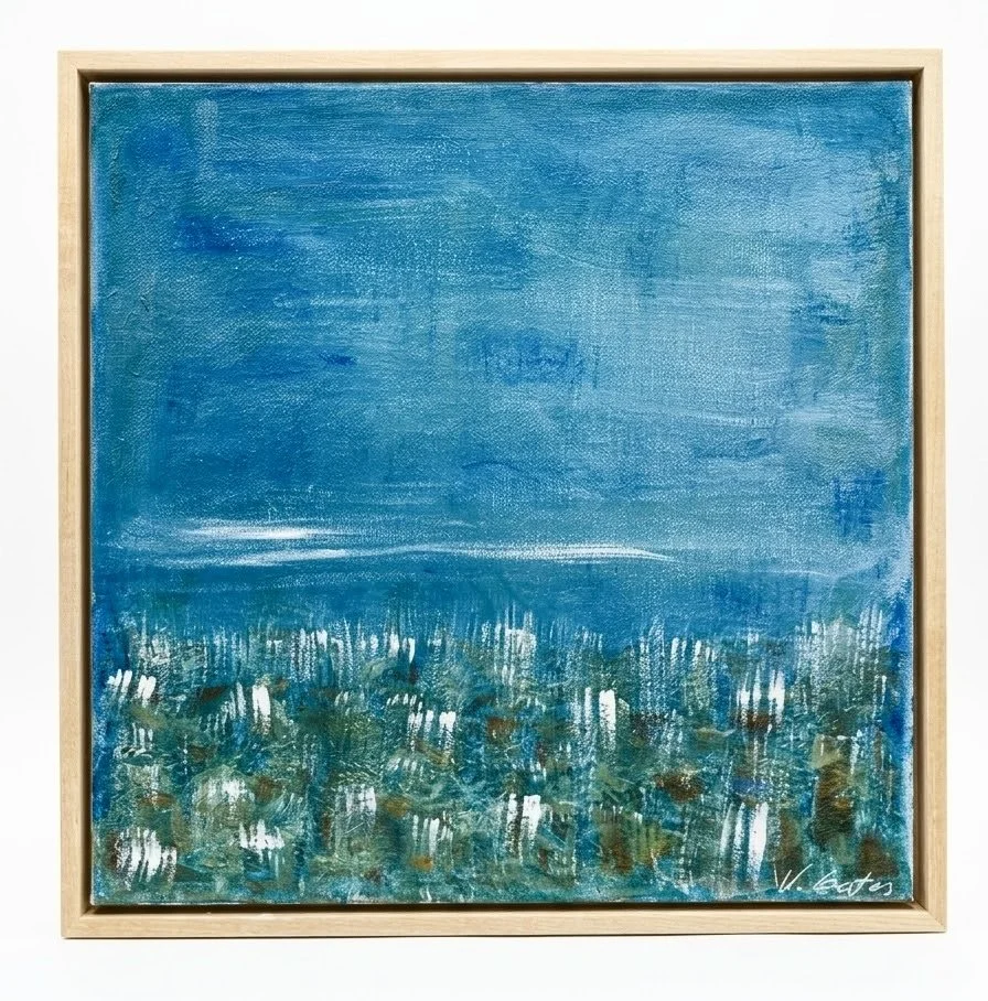 Stoney Shore | Acrylic on 12"x12" canvas in maple floating frame
$400