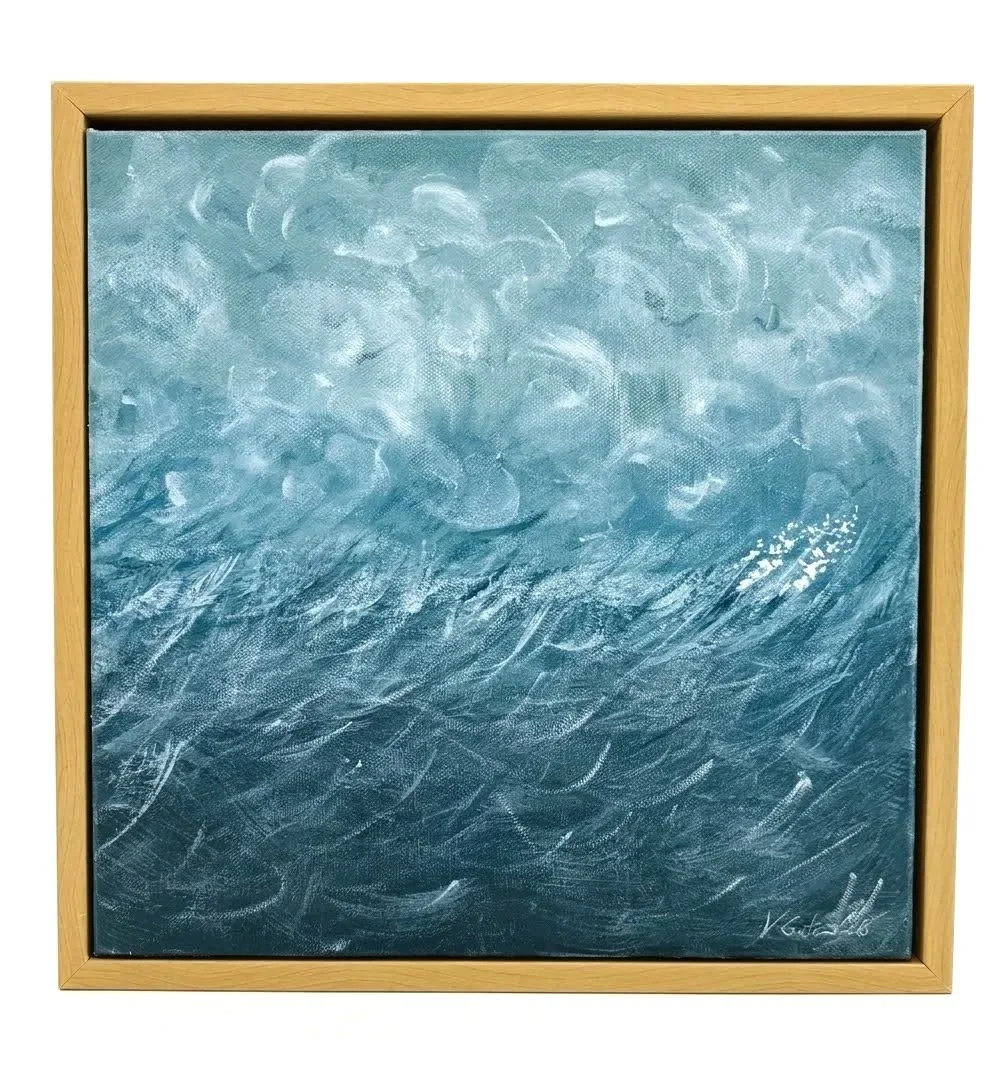 Stormy Seas | Acrylic on 12" x12" canvas in maple floating frame
$400