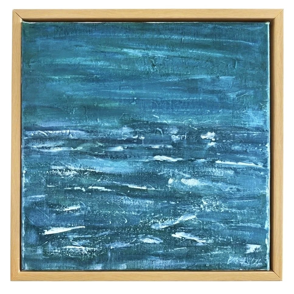 Choppy Seas | Acrylic on 12"x12" canvas in maple floating frame
$400