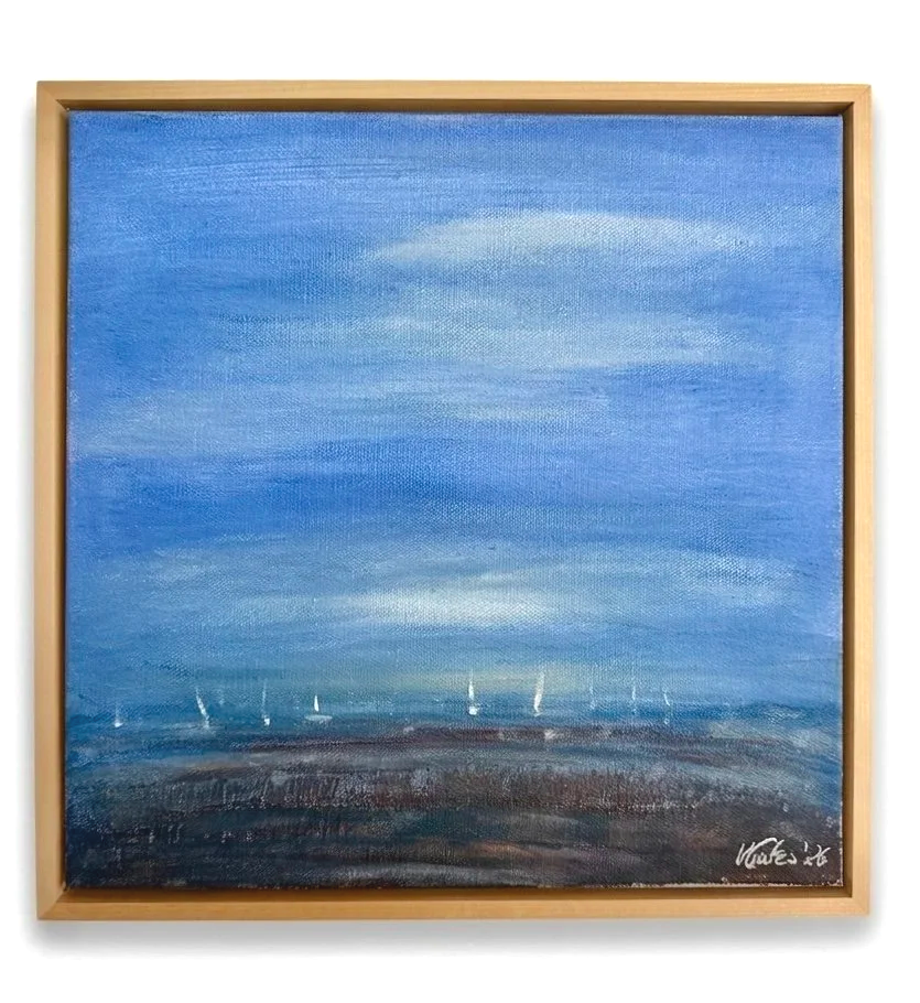 Distant Sails | Acrylic on 12"x12' canvas in maple floating frame
$400