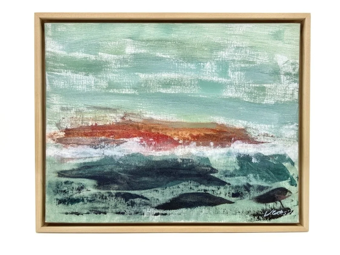 Whale Migration | Acrylic on 11"x14" canvas in maple floating frame
$450