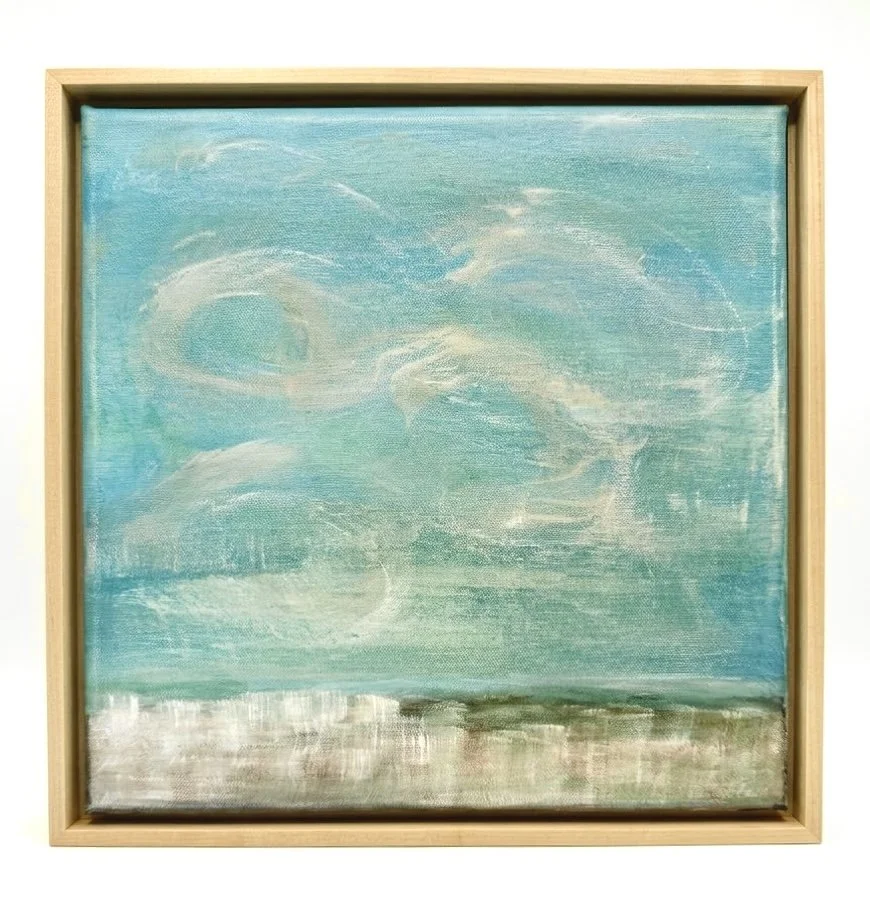 Salt & Sky | Acrylic on 12"x12" canvas in maple floating frame
$400