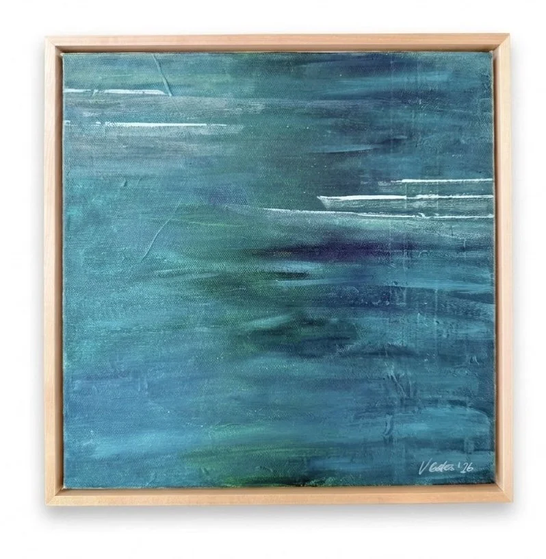 Calm Deep Waters | Acrylic on 12"x12" canvas in maple floating frame
$400