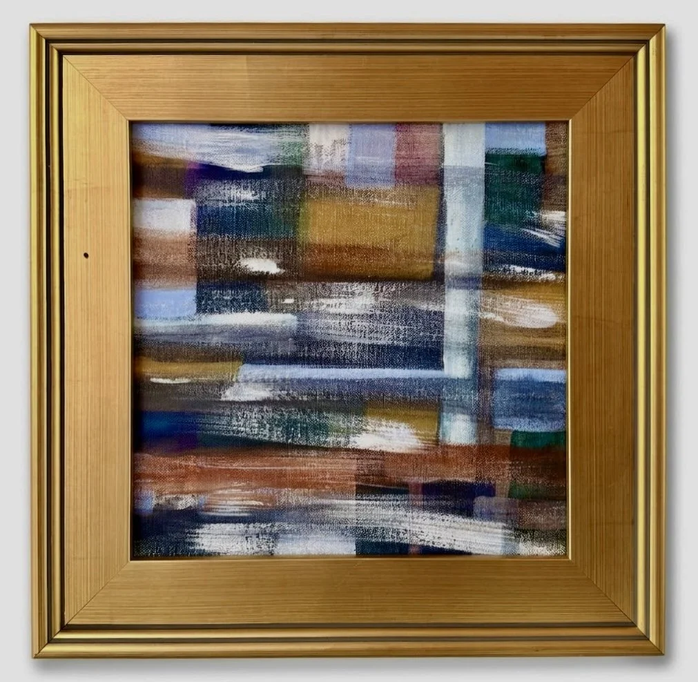 Woven Light | Acrylic on 12"x12" canvas framed in choice of gold plein air frame as seen or maple floating frame
$400