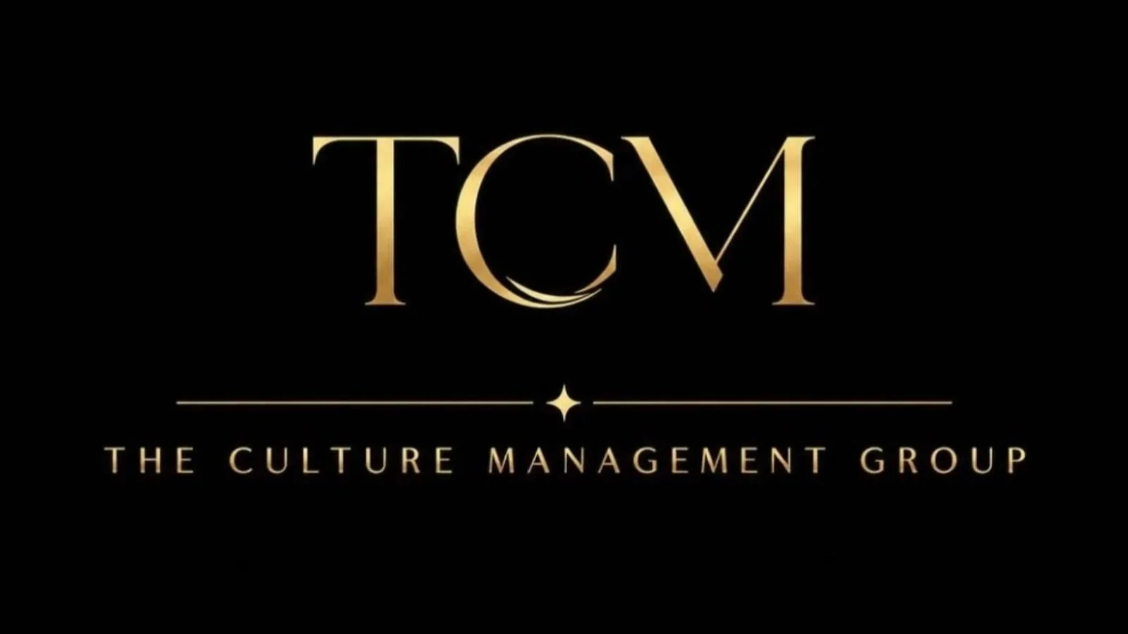 Logo for The Culture Management Group with the acronym TCM in gold on a black background