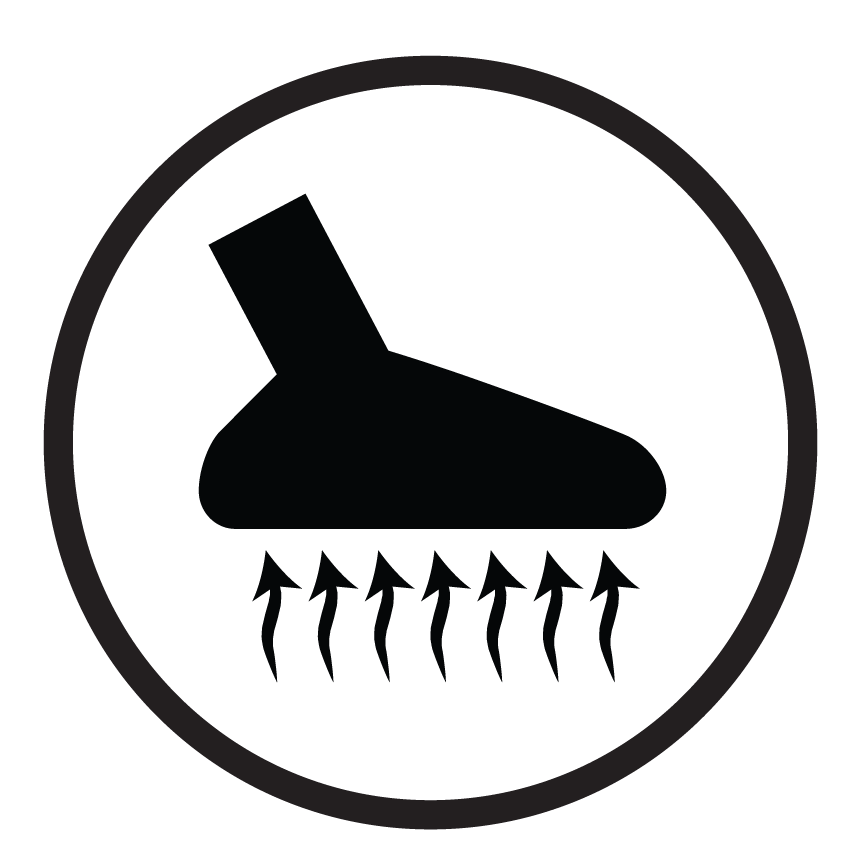 Free vacuum icon with arrows indicating airflow underneath.