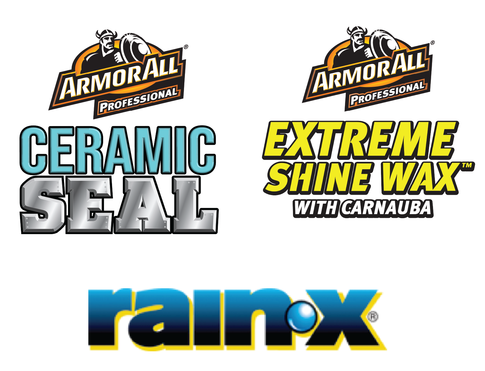 Logos for Armor All Professional Ceramic Seal featuring Extreme Shine Wax with Carnauba