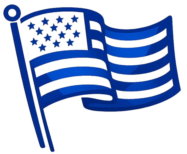 Illustration of a waving American flag with stars and stripes.