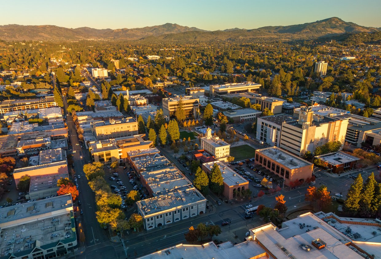 Aerial view of downtown sonoma county in Santa Rosa