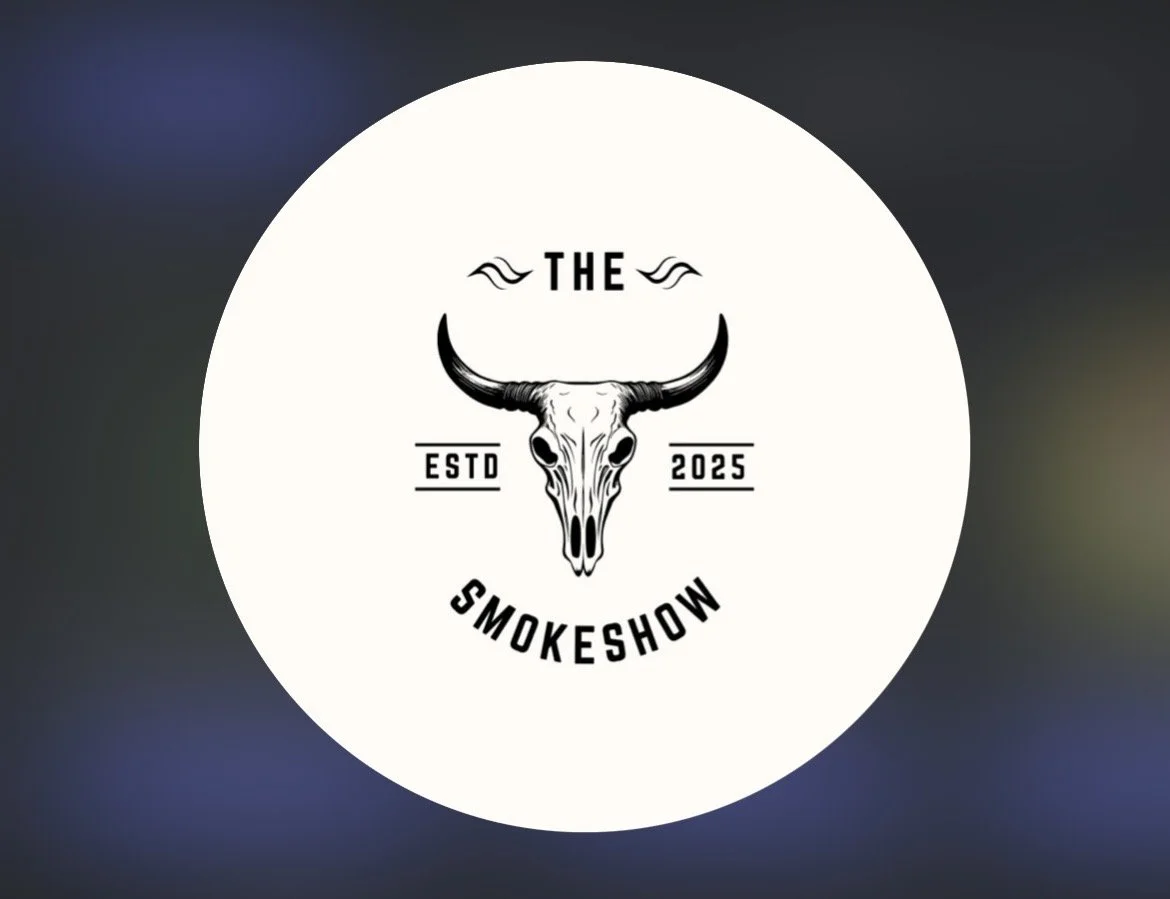 Logo for The Smoke Show, featuring a bull skull with horns,