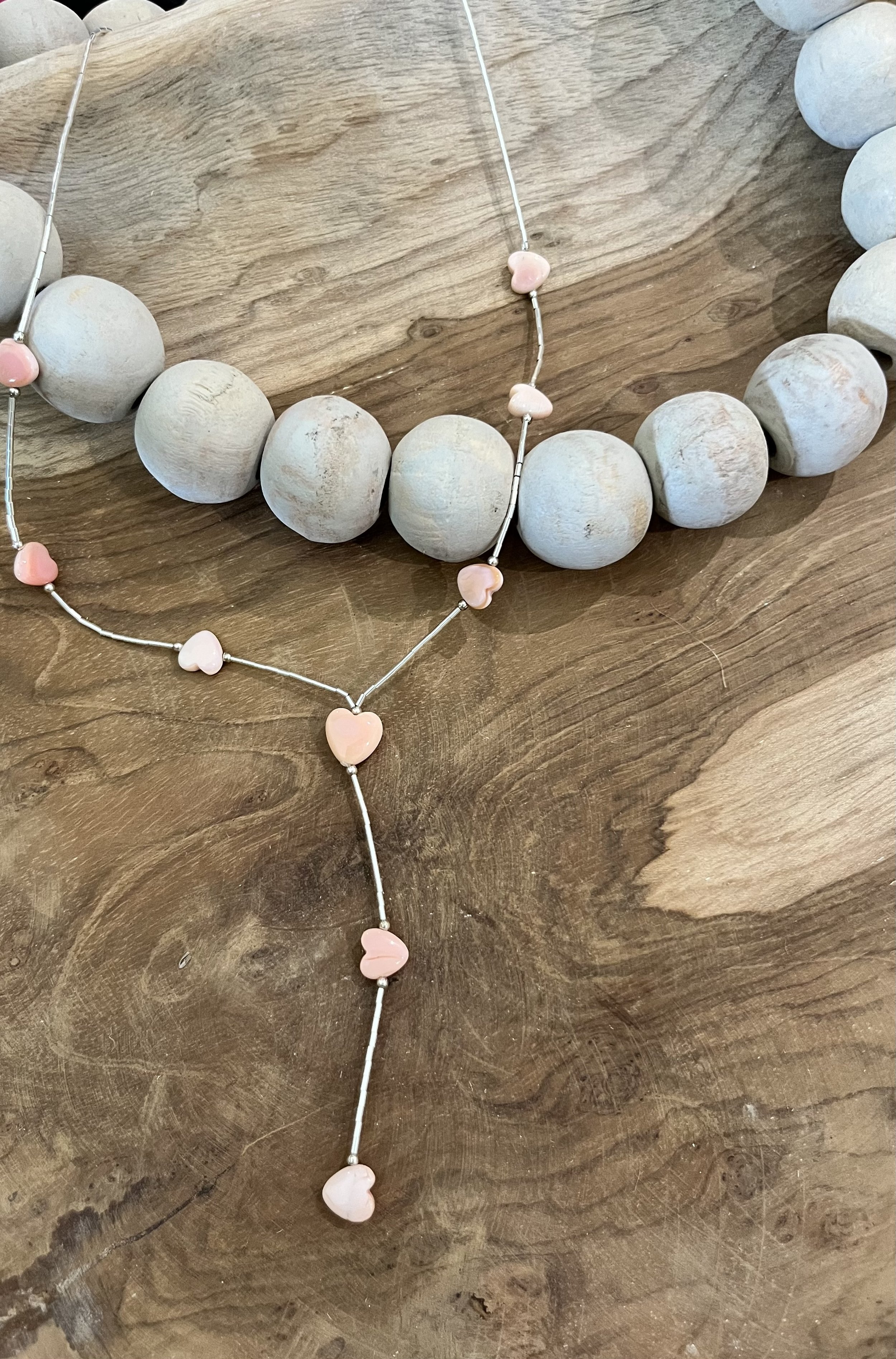 Liquid Silver pink Conch lariat