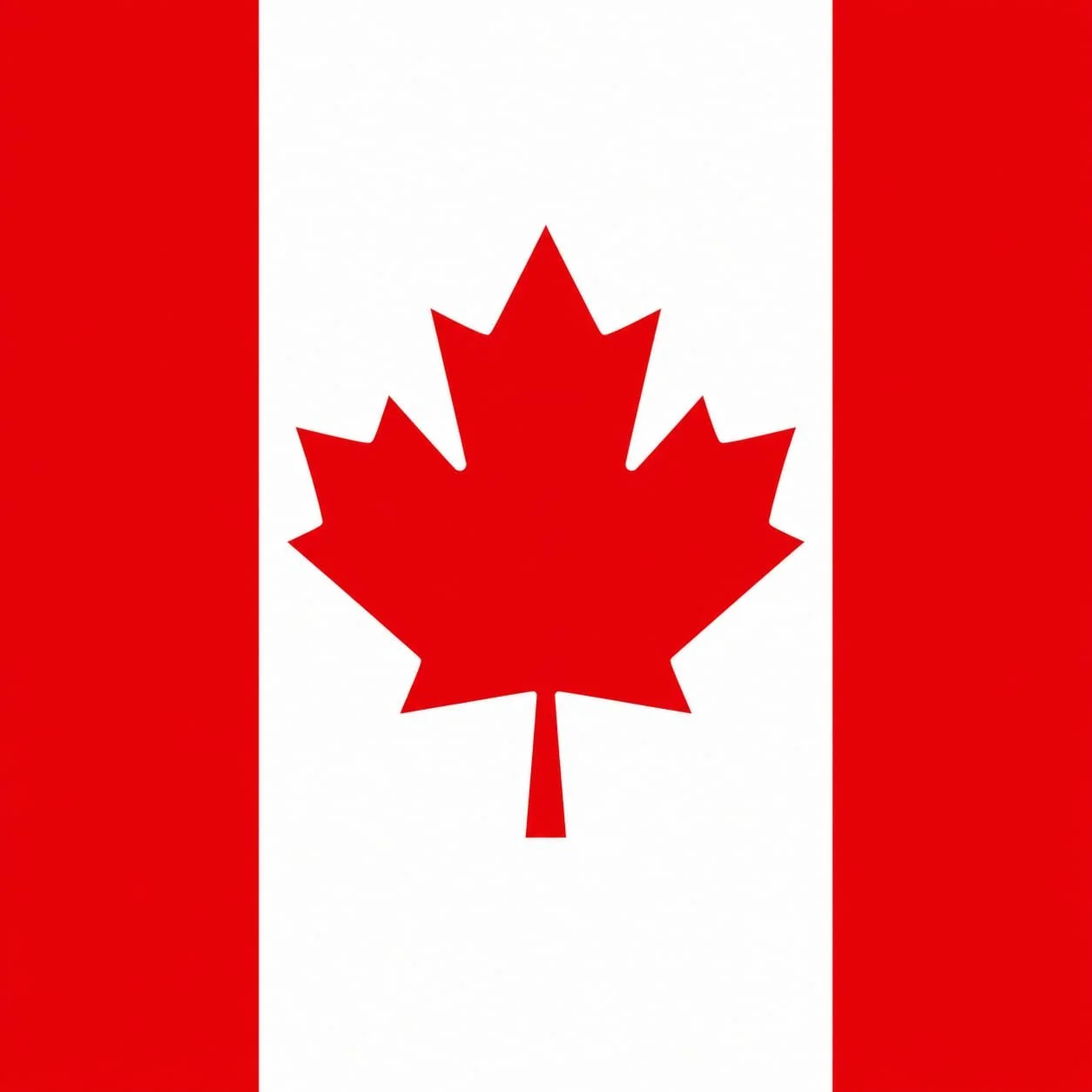 Canadian flag with red and white vertical stripes and a red maple leaf in the center.