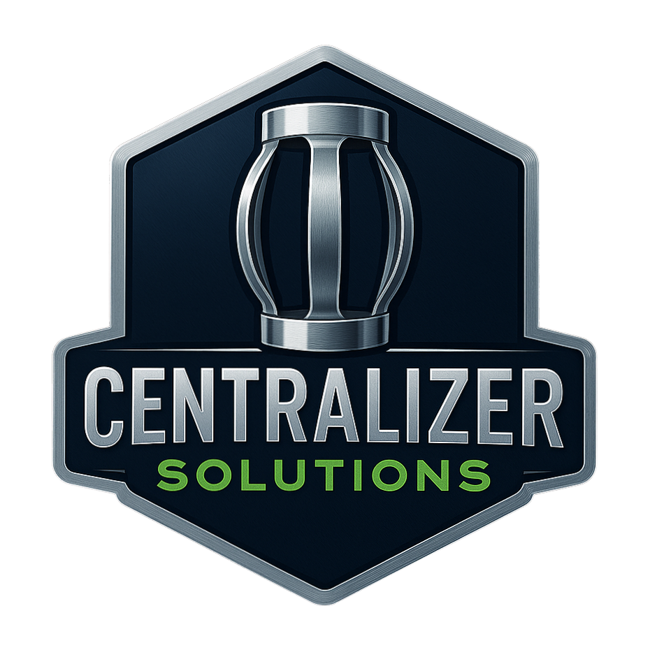 A logo for Centralizer Solutions featuring a metallic lantern-style graphic above the company name in silver and green text.