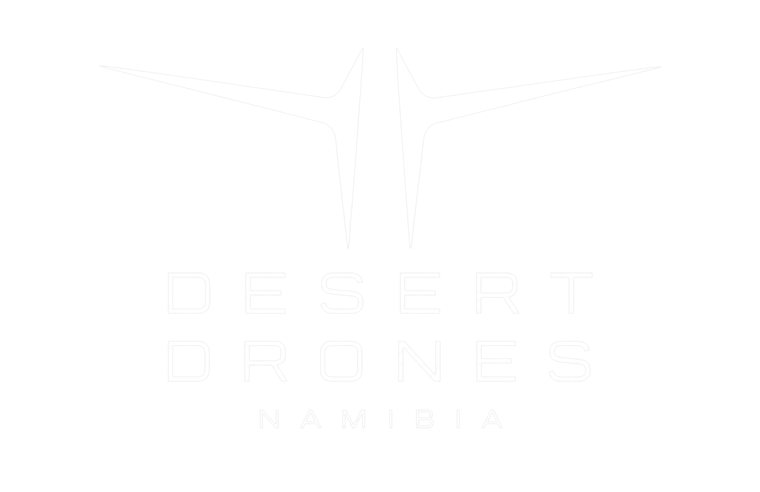 Logo for Desert Drones Namibia featuring a stylized white drone icon on a black background with the company name written below.
