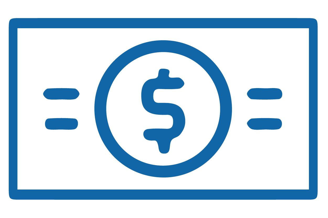 Simple illustration of a dollar bill with a dollar sign in the center.