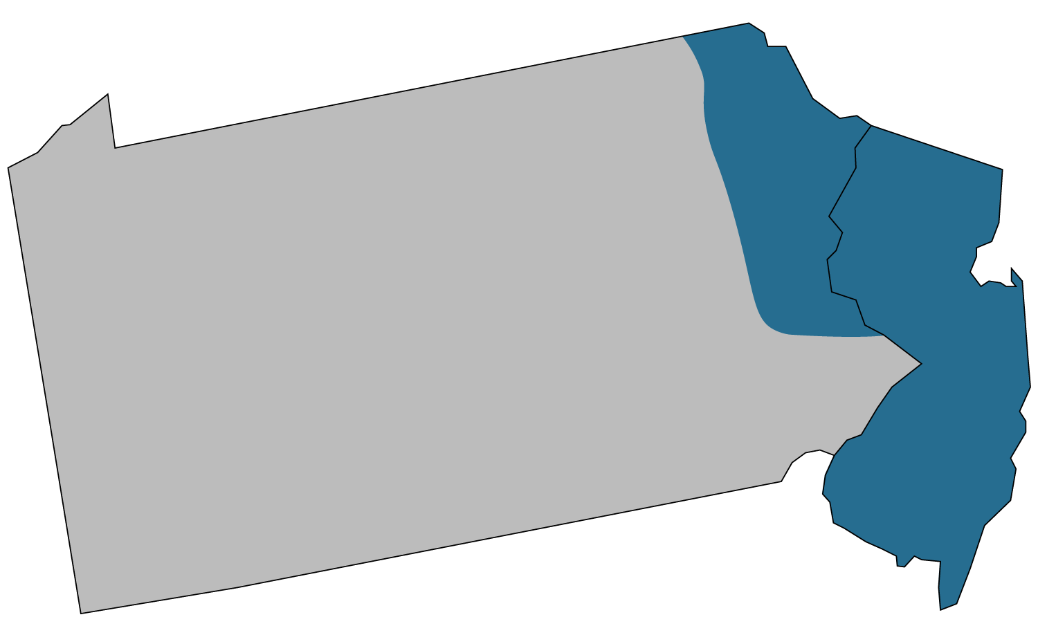 Graphic of New Jersey and Pennsylvania that highlights where Contemporary's clients are located.