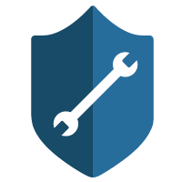 Animated blue shield with wrench icon.